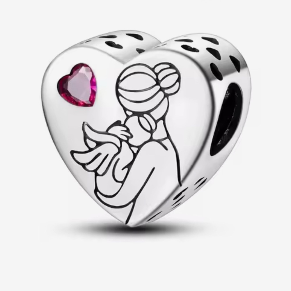 🌻 S925 Sterling Silver Mother Daughter Sapphire Heart Charm